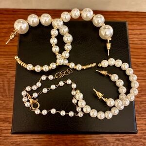 Oversized Pearl Hoop Jewelry Set – Gold Tone – Priced Cheap